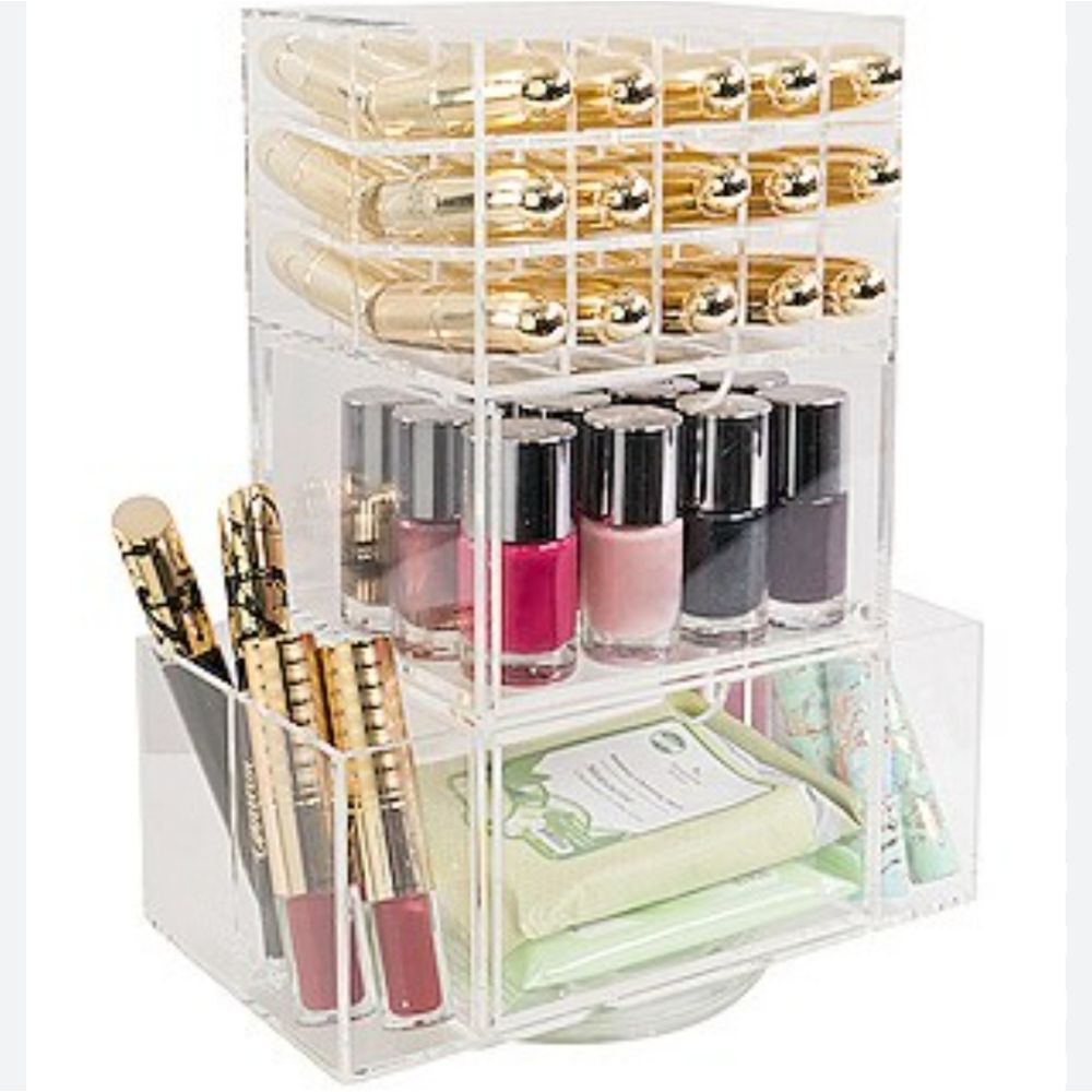 At Home 2-Drawer Acrylic Spinner Cosmetic Organizer